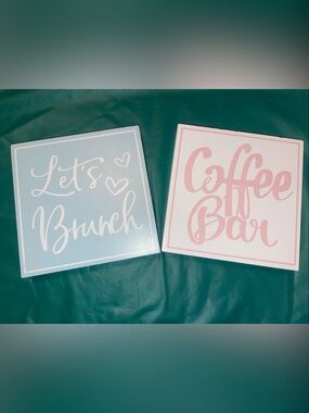 Pastel Kitchen Wall Signs - Blue "Let's Brunch" & Pink "Coffee Bar"